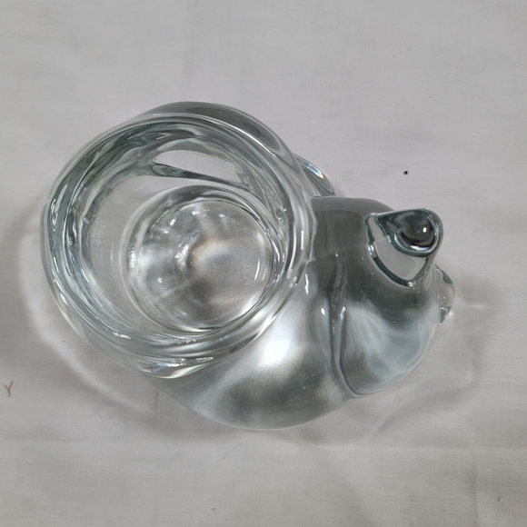 Vintage Indiana Glass Crystal Heavy Solid Sleeping Cat Votive Candle Holder - Picture 7 of 11